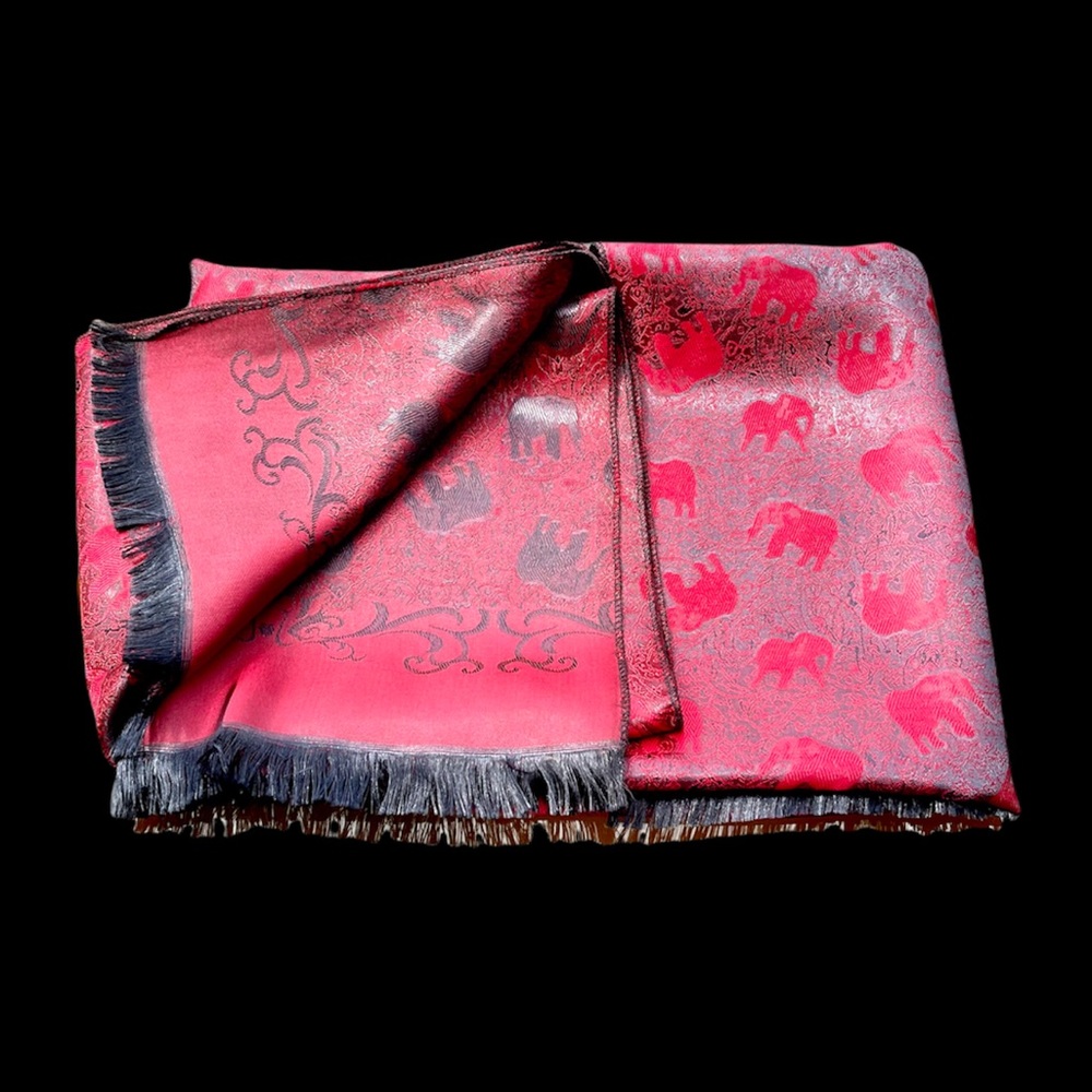 UNISEX SILK IRIDESCENT ELEPHANTS SCARF / RUNNER / WRAP / THROW - Picture 4 of 15